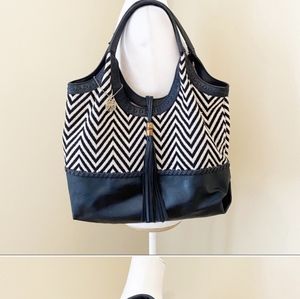 Big Buddha Chevron Black/Tan Shoulder Bag